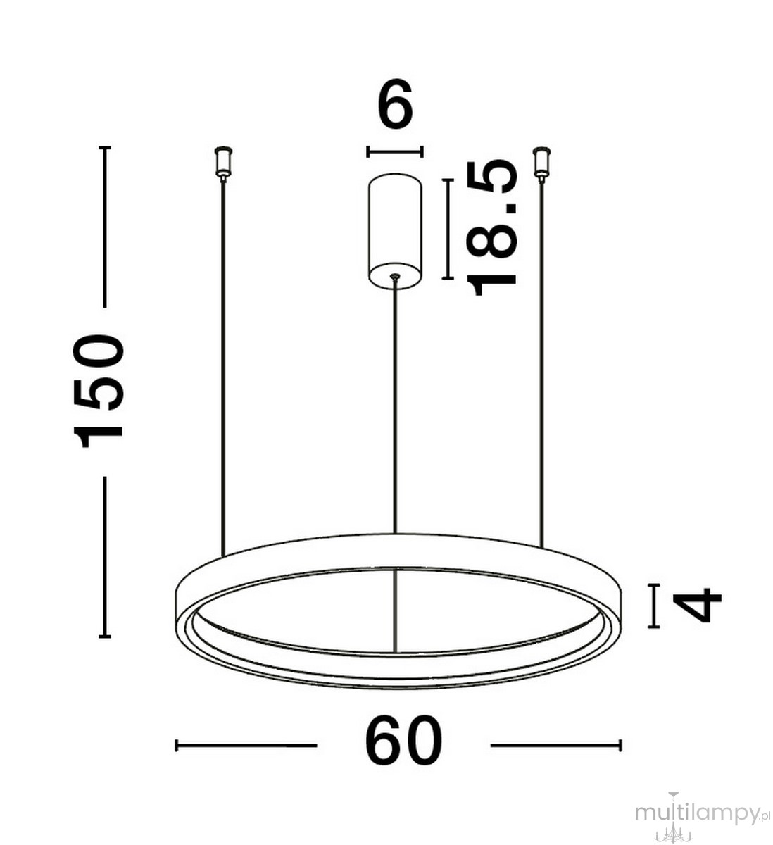 Brązowa lampa wisząca Zacapu D60 z jednym źródłem LED o mocy 40W. Okrągły kształt o średnicy 60 cm i wysokości 4 cm, zawieszona na dwóch przewodach. Wysokość całkowita 150 cm. Prosta, nowoczesna forma.
