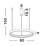 Brązowa lampa wisząca Zacapu D60 z jednym źródłem LED o mocy 40W. Okrągły kształt o średnicy 60 cm i wysokości 4 cm, zawieszona na dwóch przewodach. Wysokość całkowita 150 cm. Prosta, nowoczesna forma.
