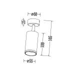 Lampa sufitowa Pipe Ring w kolorze czarnym, z pojedynczym spotem na żarówkę GU10. Cylindryczny kształt, wymiary: średnica 60 mm, długość 165 mm. Ujęcie z boku, ukazujące szczegóły konstrukcji i proporcje produktu.