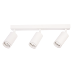 Lampa sufitowa Pipe Ring w białym kolorze, z trzema okrągłymi reflektorami na prostokątnej podstawie. Reflektory są regulowane, co pozwala na skierowanie światła w różne miejsca. Produkt montowany na suficie, idealny do nowoczesnych wnętrz.