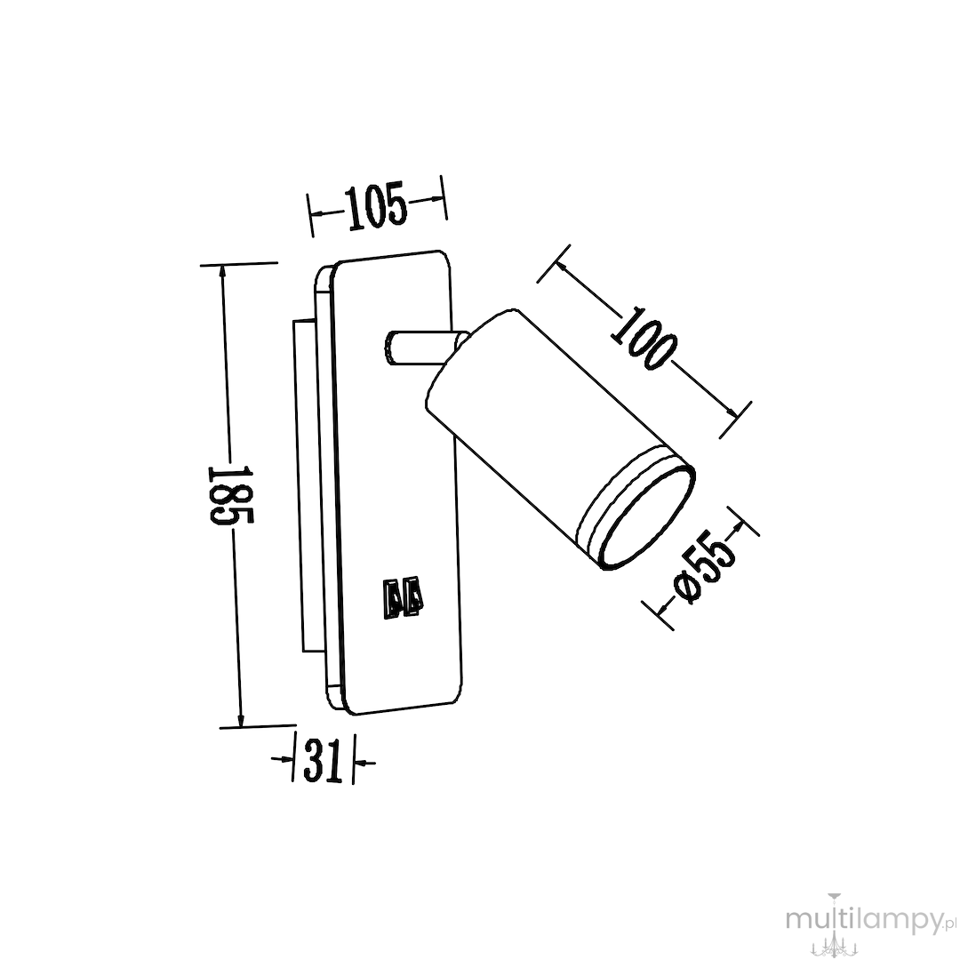 Kinkiet Pipe Ring w kolorze czarnym, z oprawą na 1 żarówkę GU10. Wymiary: 185 mm wysokości, 105 mm szerokości, 31 mm głębokości. Oświetlenie w formie regulowanego spotu, z cylindrycznym kloszem o średnicy 55 mm.