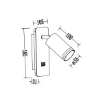 Kinkiet Pipe Ring w kolorze czarnym, z oprawą na 1 żarówkę GU10. Wymiary: 185 mm wysokości, 105 mm szerokości, 31 mm głębokości. Oświetlenie w formie regulowanego spotu, z cylindrycznym kloszem o średnicy 55 mm.