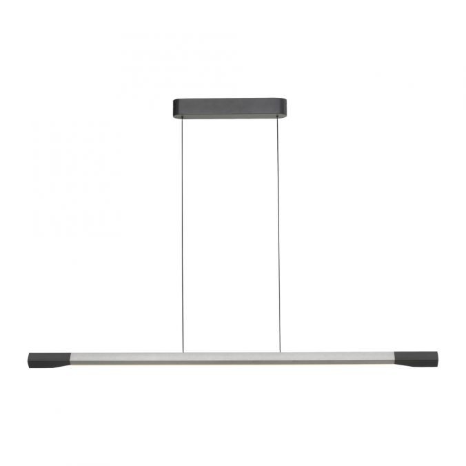 Lampa wisząca LED Hoop 27W w kolorze antracytowym z aluminium, o prostokątnym kształcie. Zawieszona na cienkich przewodach, z minimalistycznym, płaskim kloszem. Temperatura barwowa 3000K, idealna do nowoczesnych wnętrz.