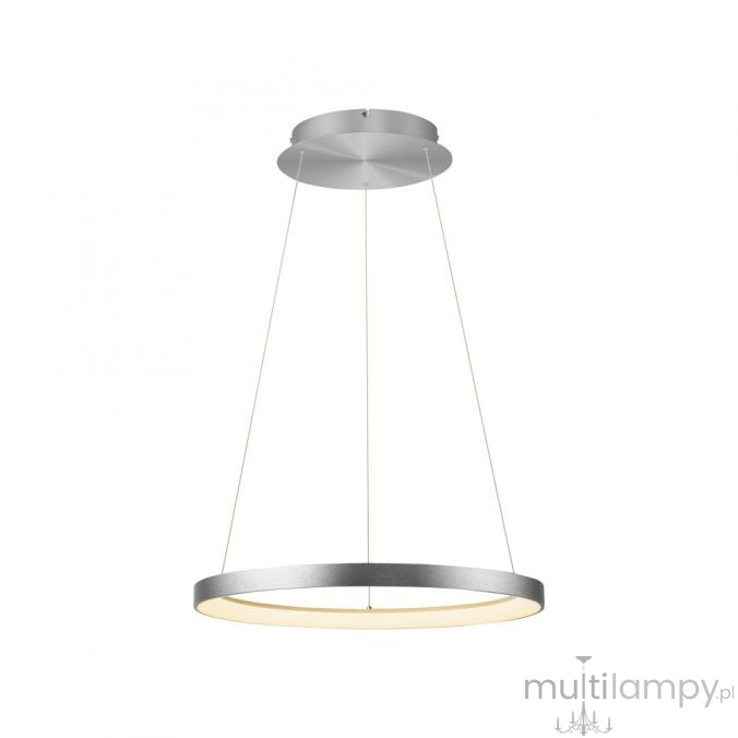 Lampa wisząca LED Hoop koło o mocy 37W w kolorze aluminium, z ciepłym światłem 3000K. Zawieszona na dwóch cienkich linkach, ma okrągły kształt z delikatnym, matowym wykończeniem. Idealna do nowoczesnych wnętrz.