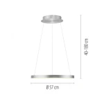 Lampa wisząca LED Hoop o średnicy 57 cm i regulowanej wysokości od 40 do 180 cm, wykonana z aluminium w kolorze srebrnym. Emituje ciepłe światło 3000K. Wisi na cienkich linkach, co nadaje jej nowoczesny wygląd.