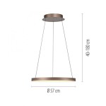 Lampa wisząca LED Hoop o mocy 37W i temperaturze barwowej 3000K w kolorze kawowym. Okrągły klosz o średnicy 57 cm, zawieszony na regulowanych linkach, z wysokością od 40 do 180 cm. Minimalistyczny design, idealna do nowoczesnych wnętrz.