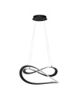 Lampa wisząca Jauja 2xLED 87W w kolorze czarnym, o nowoczesnym, falistym kształcie. Produkt zawieszony na cienkich linkach, z okrągłą podstawą sufitową. Efektowna forma idealna do nowoczesnych wnętrz. Tło białe, co podkreśla kontrast kolorów.