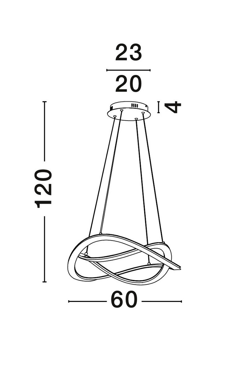 Lampa wisząca Jauja 2xLED 87W w kolorze złotym. Kształt owijającej się pętli. Wymiary: wysokość 120 cm, szerokość 60 cm, głębokość 20 cm. Montaż sufitowy, z możliwością regulacji wysokości. Prosty, nowoczesny design.