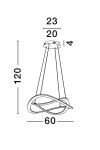 Lampa wisząca Jauja 2xLED 87W w kolorze złotym. Kształt owijającej się pętli. Wymiary: wysokość 120 cm, szerokość 60 cm, głębokość 20 cm. Montaż sufitowy, z możliwością regulacji wysokości. Prosty, nowoczesny design.