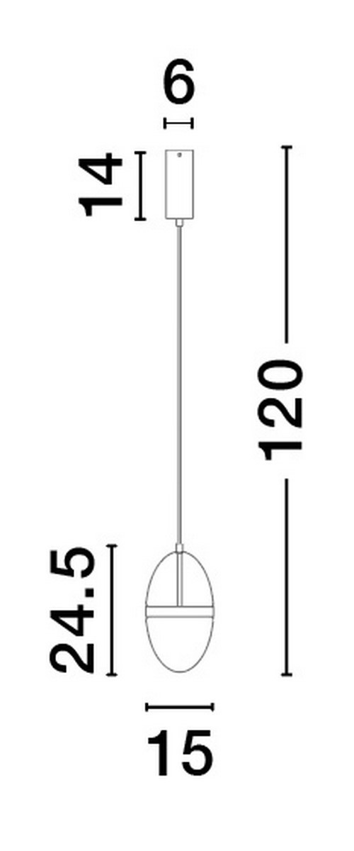 Lampa wisząca Arena 1xLED 20W w kolorze złotym, o owalnym kształcie, zawieszona na cienkim przewodzie. Wymiary: wysokość 120 cm, średnica klosza 15 cm, wysokość klosza 24,5 cm. Prosty, nowoczesny design, idealna do eleganckich wnętrz.
