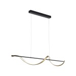 Lampa wisząca Q-swing LED 28W CCT w kolorze antracytowym i mosiężnym, z podłużnym, falistym kloszem. Montowana na cienkich linkach, z prostokątnym mocowaniem. Zdalne sterowanie pilotem. Idealna do nowoczesnych wnętrz.