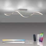 Lampa sufitowa Q-swing LED 24W CCT w kolorze niklu satyna, o falistym kształcie, zawieszona pod sufitem. Zdalne sterowanie pilotem, możliwość regulacji temperatury barwowej (2700K-5000K) i jasności.