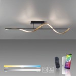 Lampa sufitowa Q-swing LED 24W w kolorze antracytowym z miedzianymi akcentami, o falistym kształcie. Posiada pilot do zdalnego sterowania i możliwość regulacji barwy światła (2700K-5000K). Montowana na suficie, z podświetleniem w tle.