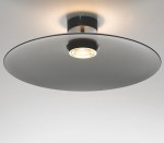 Lampa sufitowa Peca w kolorze czarnym z szarym kloszem, o okrągłym kształcie. Wyposażona w jedno źródło światła LED 17W, montowana na suficie. Klosz ma matowe wykończenie, a centralnie umieszczona żarówka emituje ciepłe światło.