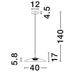 Lampa wisząca Peca 1xLED 13W w kolorze czarnym i szarym. Produkt ma kształt stożkowaty z średnicą 40 cm, wysokość wynosi 140 cm, a szerokość podstawy 12 cm. Widoczny detal to miejsce na źródło światła.