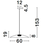 Lampa wisząca Peca, 1xLED 17W, czarna z brązowymi detalami. Kształt okrągły, średnica 60 cm, wysokość 153 cm. Kąt ujęcia frontalny, widoczny sposób mocowania. Prosty design, idealna do nowoczesnych wnętrz.