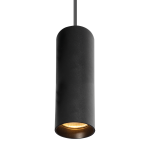 Lampa wisząca Track Pipe 1xGU10 w kolorze czarnym, o cylindrycznym kształcie z matowej powierzchni. Zawieszona na cienkim kablu, z widocznym źródłem światła wewnątrz, idealna do montażu na szynie.