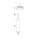 Lampa wisząca Track Pipe 1xGU10 w kolorze białym, o cylindrycznym kształcie. Długość 1000 mm, średnica 60 mm. Zawieszona na cienkim przewodzie. Widoczna podstawa montażowa z wycięciami, z góry. Idealna do systemów oświetleniowych na szynach.