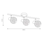 Lampa sufitowa Dex (spot) 3xE14 w kolorze kaszmiru, z trzema okrągłymi kloszami o teksturowanej powierzchni. Ułożona na prostokątnej listwie, z wysokością 170 mm i długością 500 mm. Klosze kierunkowe, umożliwiające regulację oświetlenia.