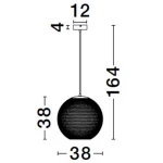 Lampa wisząca Rita 1xLED 19W w kolorze czarnym. Okrągła, perforowana czasza o średnicy 38 cm, zawieszona na cienkim kablu. Wysokość całkowita wynosi 164 cm, z mocowaniem na suficie o szerokości 12 cm.