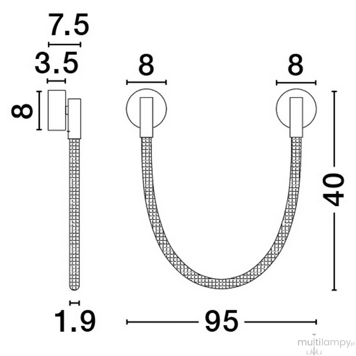 Cura kinkiet 1xLED 7W w kolorze czarnym, o zaokrąglonej głowicy i elastycznym kloszu. Wymiary: głowica 7,5 cm, długość klosza 95 cm, wysokość 40 cm. Stylowy element oświetleniowy, idealny do nowoczesnych wnętrz.
