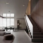 Beżowa lampa sufitowa Alto z jedną żarówką LED 9W, zamontowana na suficie w nowoczesnym wnętrzu. Lampa ma prostokątny kształt i minimalistyczny design, idealna do oświetlenia przestrzeni nad stołem w jadalni.