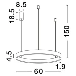 Lampa wisząca Bari D60 w kolorze brązowym, z jednym źródłem światła LED o mocy 60W. Okrągły klosz o średnicy 60 cm, zawieszony na dwóch linkach. Wymiary: wysokość 150 cm, grubość klosza 4,5 cm. Wbudowane elementy montażowe.