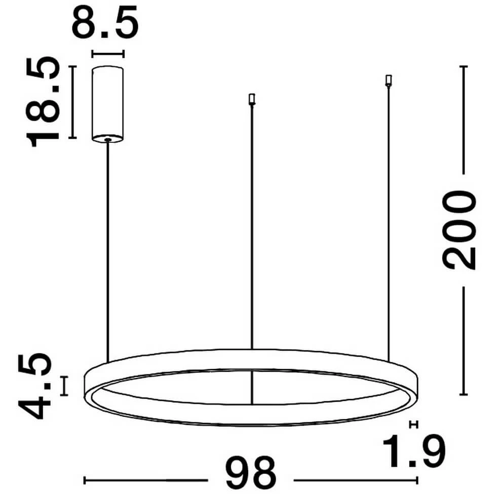 Brązowa lampa wisząca Bari D98 z jednym źródłem LED, o średnicy 98 cm i wysokości regulowanej do 200 cm. Konstrukcja okrągła, z minimalistycznym kloszem, w zestawie z mocowaniem sufitowym. Idealna do nowoczesnych wnętrz.