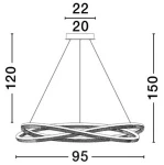 Lampa wisząca Ilave D95 w kolorze złotym z pilotem, z LED 68W. Wymiary: średnica 95 cm, wysokość 150 cm. Kształt oprawy owijający się wokół siebie, z zawieszeniem na trzech linach. Elegancki design idealny do nowoczesnych wnętrz.