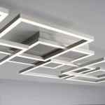 Lampa sufitowa Q-inigo LED 52W CCT w kolorze niklu satynowego, składająca się z geometrycznych, otwartych ram oświetleniowych. Zainstalowana na suficie, z możliwością sterowania pilotem, idealna do nowoczesnych wnętrz.