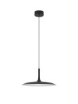 Lampa wisząca Nauta o mocy 16W w kolorze czarnym, z metalowym kloszem o płaskim kształcie, zawieszona na cienkim kabelku. Montaż sufitowy, minimalistyczny design, idealna do nowoczesnych wnętrz. Tło białe, co podkreśla elegancję lampy.