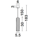 Lampa wisząca Nazca w kolorze czarnym, z oprawą na żarówkę GU10. Cylindryczny kształt z rowkowaną fakturą, wysokość 183 cm, średnica 5,5 cm. Montaż sufitowy, wisi na cienkim kablu. Idealna do nowoczesnych wnętrz.