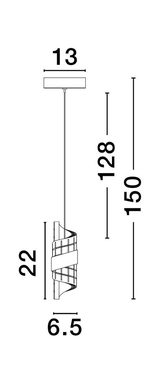 Lampa wisząca Paita w kolorze czarnym, z jedną żarówką LED 9W. Wymiary: wysokość 150 cm, szerokość 6,5 cm, głębokość 22 cm. Kształt spirali z metalowym mocowaniem. Przeznaczona do wnętrz, zawieszona na długim przewodzie.