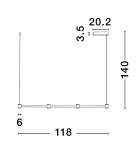 Lampa wisząca Pisco 4xLED 24W w kolorze czarnym, o wymiarach 118 cm długości i 140 cm wysokości. Prosty, nowoczesny design z prostokątnym stelażem i kwadratowymi osłonami, idealna do współczesnych wnętrz.