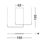 Lampa wisząca Piura 2xLED 40W, złota, o wymiarach 52 cm szerokości, 120 cm wysokości i 4 cm głębokości. Prosty, nowoczesny design z podwójnym źródłem światła, zawieszona na cienkich linkach.