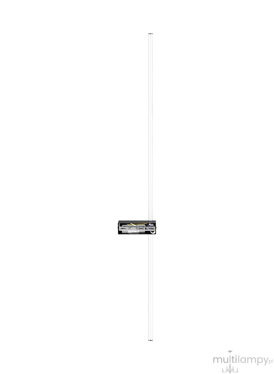 Kinkiet LED Lira 120 o mocy 18W w kolorze czarnym. Posiada prostą, pionową konstrukcję z białymi elementami LED. Widok frontalny, ukazujący jego minimalistyczny design oraz centralną część z przewodami. Idealny do nowoczesnych wnętrz.