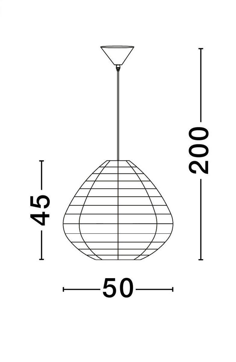 Lampa wisząca Oviedo w kolorze czarnym, z kloszem w kształcie elipsy, wykonana z metalowych prętów w poziome wzory. Wymiary: średnica 50 cm, wysokość 45 cm, długość zawieszenia 200 cm. Montowana sufitowo, idealna do nowoczesnych aranżacji.