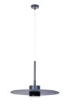 Lampa wisząca Charlie L, grafitowa, z pojedynczym źródłem światła GX53. Okrągła, płaska podsufitka, cienki wysięgnik oraz szeroki klosz. Ujęcie z dołu, zwisająca konstrukcja. Idealna do nowoczesnych wnętrz.