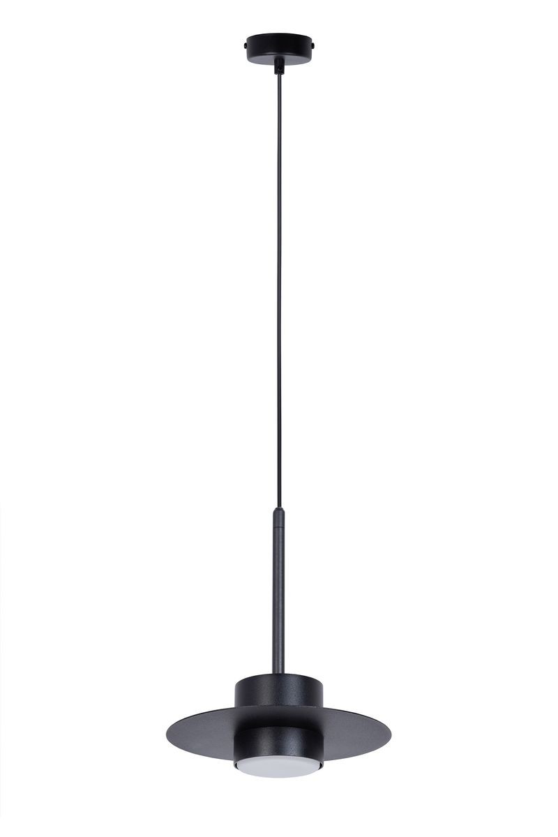 Lampa wisząca Charlie S 1xGX53 w kolorze czarnym, z metalowym kloszem o okrągłym kształcie i cienkim zawieszeniu. Ujęcie frontalne, z wyraźnie widocznym detalem klosza i mocowania.