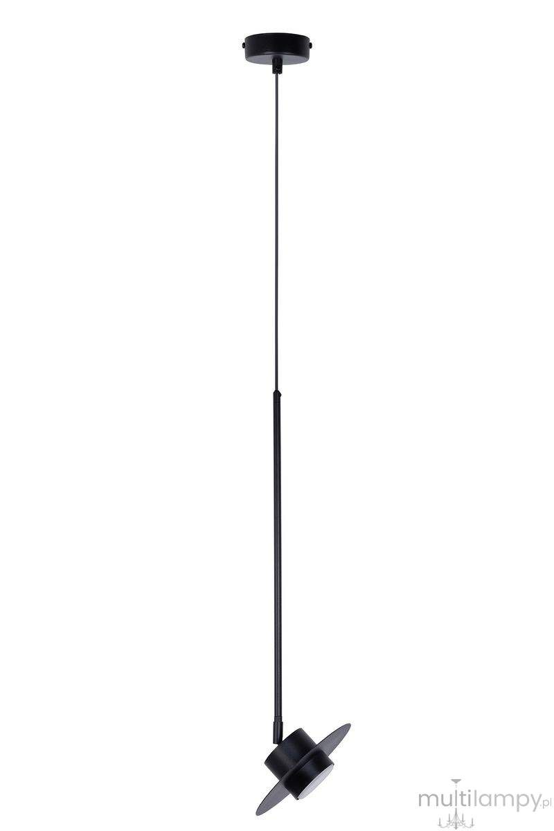 Lampa wisząca Charlie S w kolorze czarnym, z jedną oprawą na żarówkę GX53. Produkt zawieszony na cienkim, prostym przewodzie, z okrągłym, płaskim kloszem oraz minimalistycznym designem, idealny do nowoczesnych wnętrz.