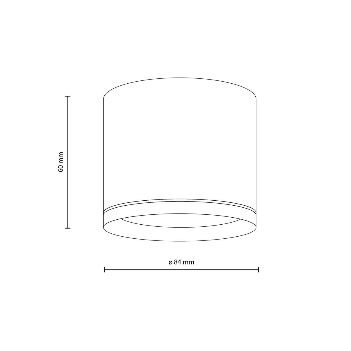 Lampa sufitowa Vivo 1xGX53 w kolorze białym, o wymiarach 60 mm wysokości i 84 mm średnicy. Wykonana z materiałów odpornych na wilgoć (IP44), cylindryczny kształt z gładką powierzchnią. Ujęcie z boku.
