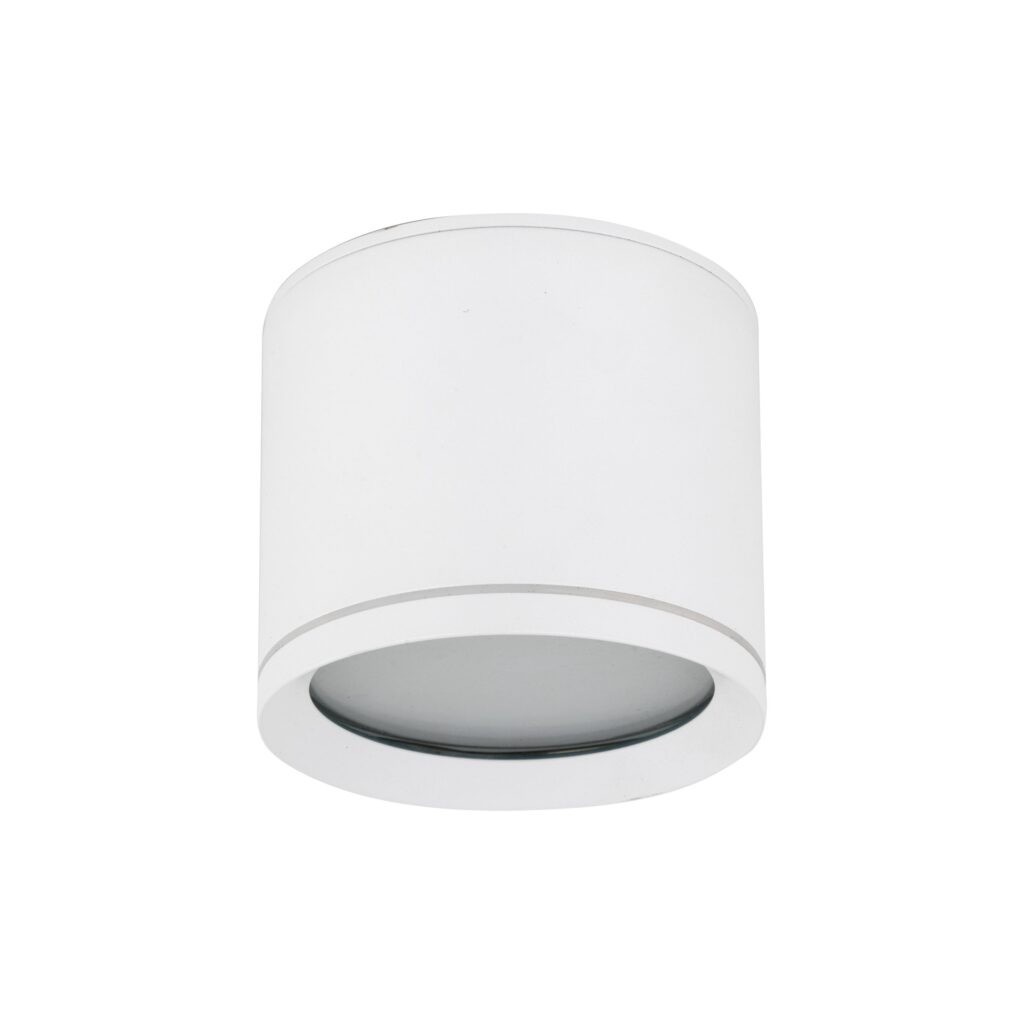 Lampa sufitowa Vivo 1xGX53 w kolorze białym, wykonana z metalu, o okrągłym kształcie. Produkt montowany na suficie, z widoczną przezroczystą częścią, umożliwiającą emisję światła. Klasa ochrony IP44 zapewnia odporność na wodę i kurz.