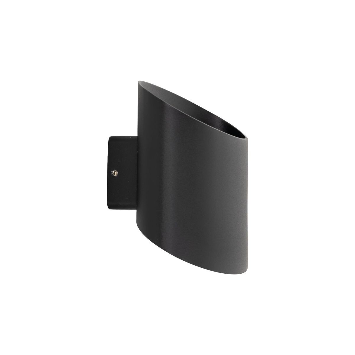 Kinkiet Verto 1xLED 22W IP54 w kolorze czarnym, o zaokrąglonym kształcie, montowany na ścianie. Widoczny detal montażowy z boku. Prosty, nowoczesny design, idealny do wnętrz oraz na zewnątrz.