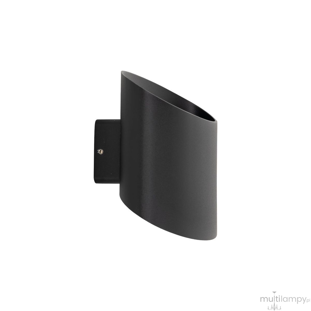 Kinkiet Verto 2xLED 10W IP54 w kolorze czarnym, o zaokrąglonym kształcie, montowany na ścianie. Widoczny detal montażowy z boku. Prosty, nowoczesny design, idealny do wnętrz oraz na zewnątrz.
