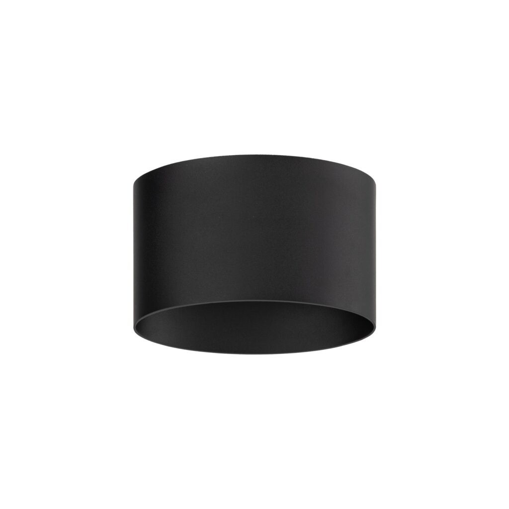 Kinkiet Verto 1xLED 22W IP54 w kolorze czarnym, o cylindrycznym kształcie, z matową powierzchnią. Ujęcie frontalne, lampka zamontowana na ścianie, przeznaczona do oświetlenia wnętrz i przestrzeni zewnętrznych.
