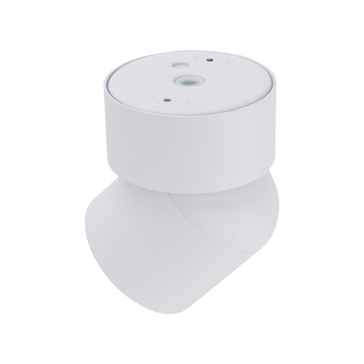 Lampa sufitowa Twist w kolorze białym, z pojedynczym miejscem na żarówkę GU10. Kształt cylindryczny z lekko zaokrąglonym dnem, montowana na suficie, odporna na wilgoć (IP65). Widok z boku, ukazujący detale konstrukcji.