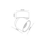 Lampa sufitowa Twist w kolorze białym, przeznaczona na jedną żarówkę GU10, o klasie szczelności IP65. Przedstawiona z boku, z wymiarami: średnica 94 mm, wysokość 93 mm, widoczna struktura klosza z otworami wentylacyjnymi.