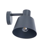 Kinkiet Dunka w kolorze antracytowym, z metalowym kloszem w kształcie stożka, zamontowany na ścianie. Widoczna oprawka na żarówkę E27, minimalistyczny design, gładka powierzchnia, mocowanie w formie okrągłej podstawy.