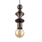 Lampa wisząca Tower w brązowym kolorze z jedną oprawą E27, z charakterystycznym kształtem z kulistym kloszem. Ujęcie z przodu ukazuje detale konstrukcji oraz żarówkę w środku. Idealna do nowoczesnych wnętrz.