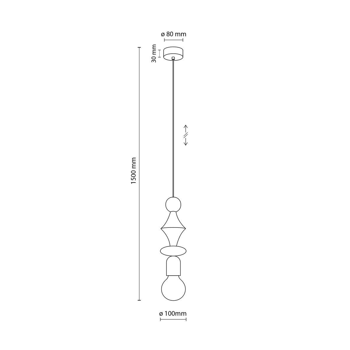Czarna lampa wisząca Tower z jednym gniazdem E27, o wysokości 1500 mm i średnicy 100 mm. W skład konstrukcji wchodzi metalowy element z ozdobnym kształtem, zawieszony na cienkim kablu. Umożliwia wykorzystanie różnych źródeł światła.